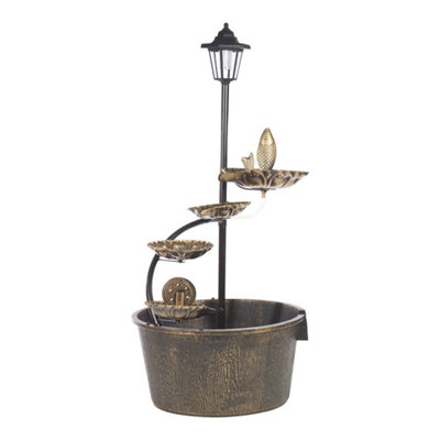 Cascading Water Feature With Lotus Leaves & Barrel