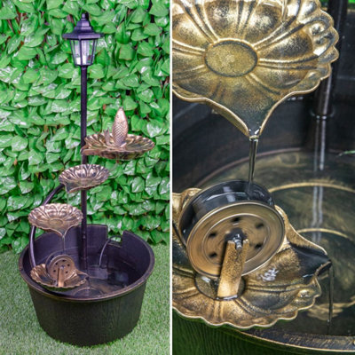 Cascading Water Feature With Lotus Leaves & Barrel