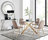Cascina Gold Dining Table and 4 Cappuccino Corona Gold Leg Chairs