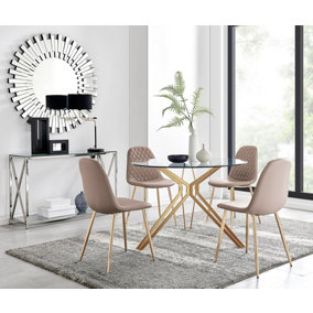 Cascina Gold Dining Table and 4 Cappuccino Corona Gold Leg Chairs