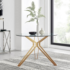 Cascina Gold Leg Round Glass 4 Seater Dining Table