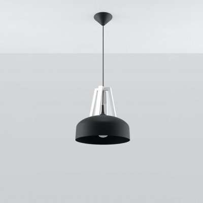 Casco Black Steel & White Wood 1 Light Classic Pendant Ceiling Light