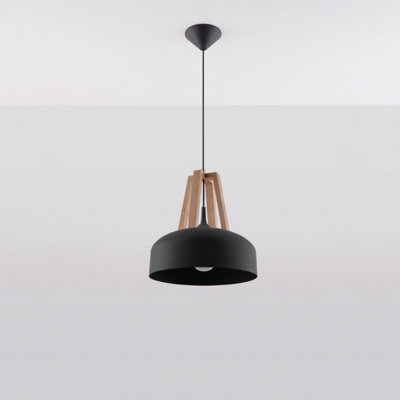 Casco Steel & Wood Black 1 Light Classic Pendant Ceiling Light