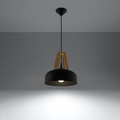 Casco Steel & Wood Black 1 Light Classic Pendant Ceiling Light