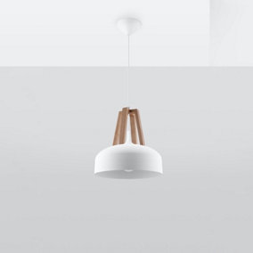 Casco Steel & Wood White 1 Light Classic Pendant Ceiling Light