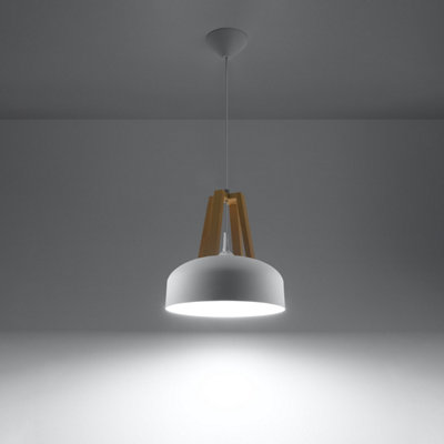Casco Steel & Wood White 1 Light Classic Pendant Ceiling Light