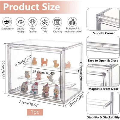 Case with 2-Tier Shelves,Clear Display Box Stackable Storage Box