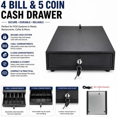 Cash Drawer for POS Systems, Heavy-Duty Metal Cash till with Key Lock ...