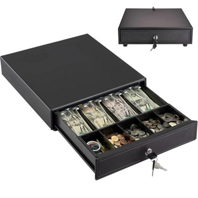 Cash Tray, Four Grids Cash Drawer 4 Bill 3Coin Slots Insert Coin Tray Cashier Tidy Storage Safe Box For Supermarket Restaurant Service Industry Cashier (black