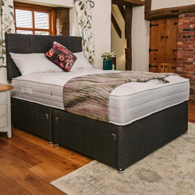 Cashmere Wool 1000 Pocket Sprung Divan Bed Set 4FT Small Double 2 Drawers Side - Naples Slate