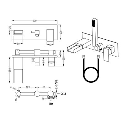 Casio Polished Chrome Wall-mounted Waterfall Bath Shower Mixer Tap - 3