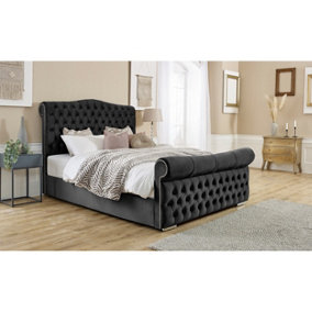Casonova Plush Bed Frame With Chesterfield Headboard - Black