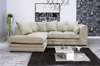 Casper Plush Velvet Left Hand Facing Corner Sofa Beige