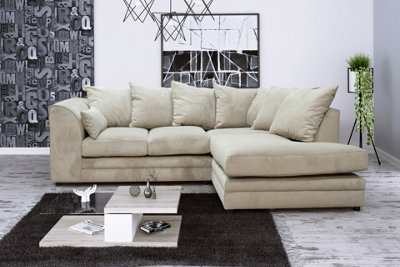 Casper Plush Velvet Right Hand Facing Corner Sofa Beige