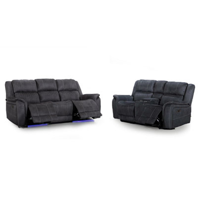 Cassandra 3 + 2 Electric Reclining Black Leather Like Sofa Suite