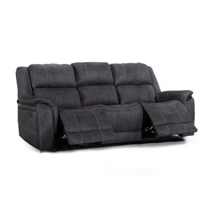 Cassandra 3 Seater Electric Reclining Black Leather Like Sofa