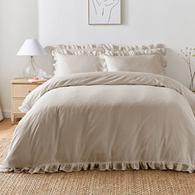 Cassia Frill 100% Cotton Relaxed Look Natural Duvet Cover Set