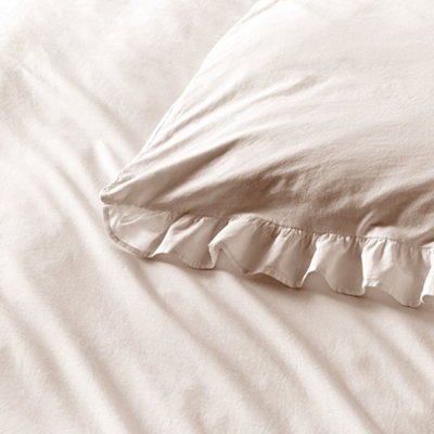 Cassia Frill 100% Cotton Relaxed Look Natural Duvet Cover Set