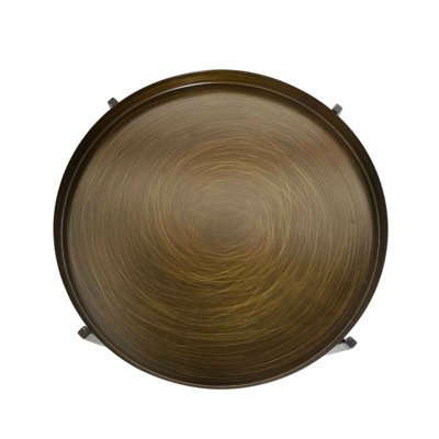 Cassia Round Metal Foldable Tray Side Table,Antique Brass/Black