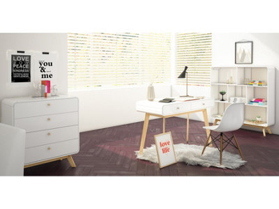 Cassie 2 Drawer Desk in White 500x790x1200 mm