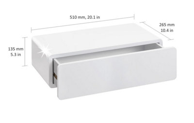CASSY Shelf with Drawer, High Gloss White, 51x27x14cm