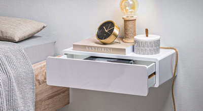 CASSY Shelf with Drawer, High Gloss White, 51x27x14cm