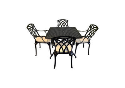 Cast Aluminium 4 seat Square dining Set - Black