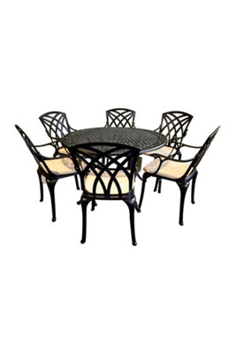 Cast Aluminium 6 seat 120cm Round dining Set - Black