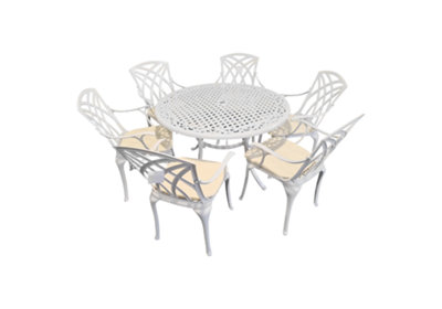 Cast Aluminium 6 seat 120cm Round dining Set - White