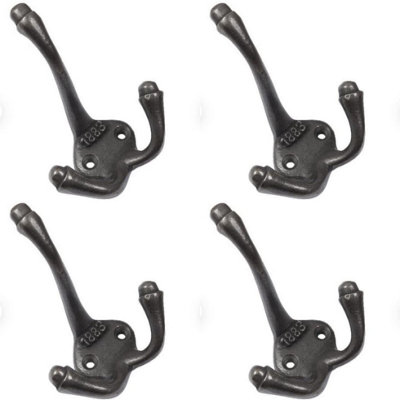 CAST IRON 1883 ANTIQUE TRIPLE COAT HOOK WITH A PAIR OF MATCHING WOODSCREWS (PACK OF 4)