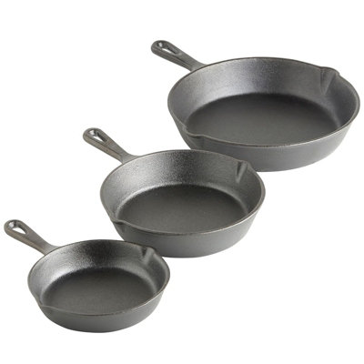 Cast Iron 3 Pcs Skillet Pan Set Non Stick Round Frying Grill Kitchen Fry Cooking