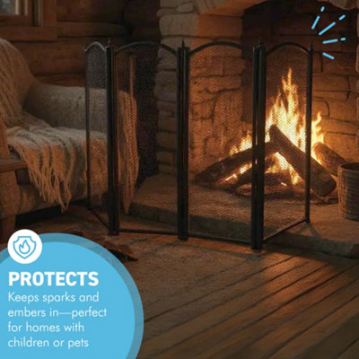 Cast Iron 4 Panel Folding Mesh Fire Guard 85 x 53 cm Durable Rust ...