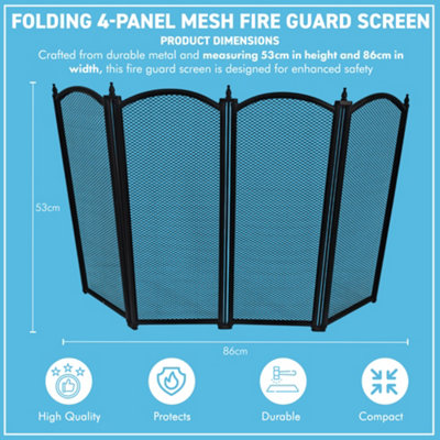 Cast Iron 4 Panel Folding Mesh Fire Guard 85 x 53 cm Durable Rust ...