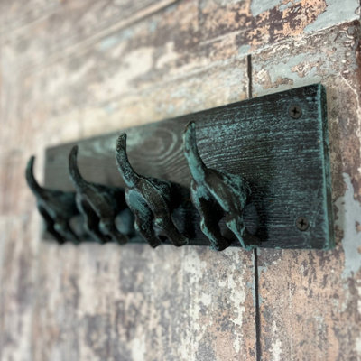 Cast Iron and Wooden Dog Tail Wall Hooks