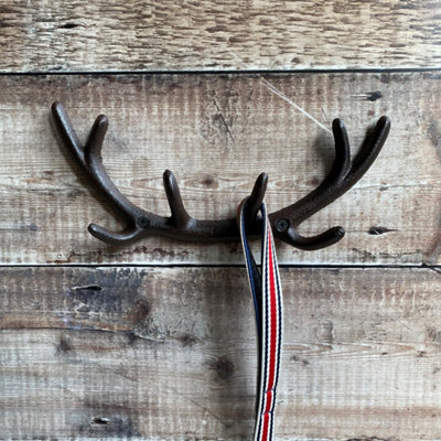 Silver Cast Iron Triple Coat Hooks, Antler Coat Hangers triple