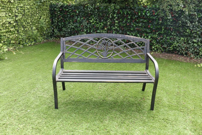 Cast Iron Back Bench MCI536MAL Bronze with Tubular Steel Frame & Seat