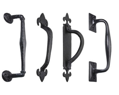Cast Iron Black Antique Pull Handles Door Gate Shed & Fixings Rose ...