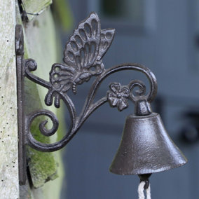 Cast Iron Butterfly Sign Wall Mounted Garden Ornament Plaque Fence Door Knocker Bell for Garden Gifts