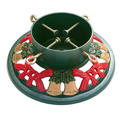 Cast Iron Christmas Tree Stand Round Bell for Real Trees up to 8ft