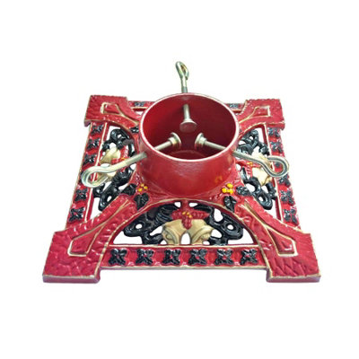 Cast Iron Christmas Tree Stand Victorian Decorative Red for Real Trees up to 7ft