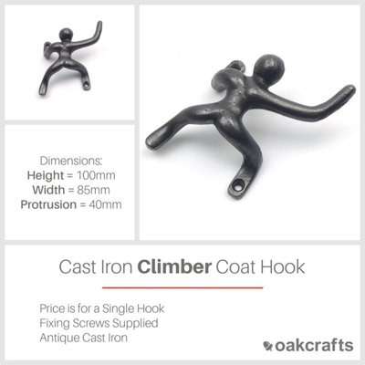 Cast Iron Climber Coat Hook - 100mm x 85mm