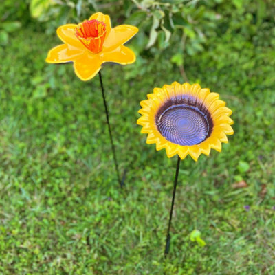 Cast Iron Daffodil & Sunflower Bird Feeder Flower Dish Set