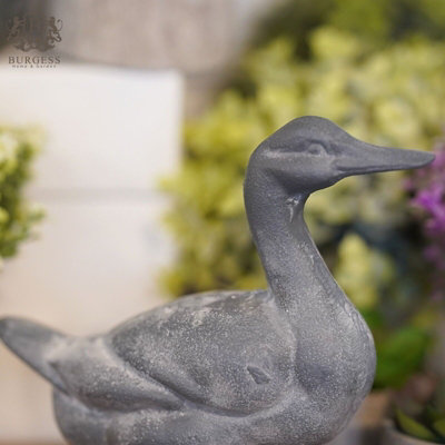 Cast Iron Duck Lead Finish Metal Statue Animal Home Garden Ornament ...