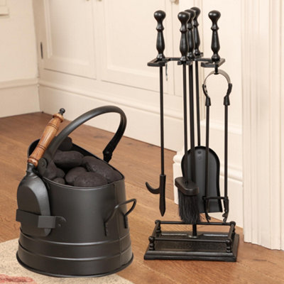 Cast Iron Fireplace 5pc Tools Companion Set with Coal Bucket