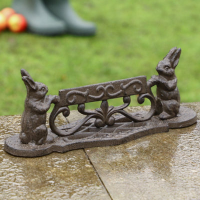 Cast Iron Heavy Weighted Rabbit Outdoor Garden Boot Brush Scraper for Garden Gifts