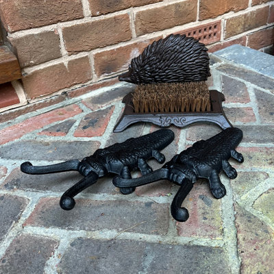 Cast Iron Hedgehog Boot Brush And Two Beetle Boot Jacks