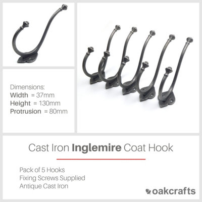 Cast Iron Inglemire Coat Hook - Pack of 5 Hooks