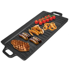 Cast Iron Reversible Griddle Pan Non-Stick Coating Gas Electric Hobs