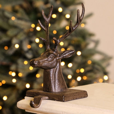 Cast Iron Stag Head Decorative Fireplace Stocking Holder Christmas Stocking Holder