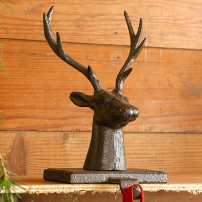 Cast Iron Stag Head Decorative Fireplace Stocking Holder Christmas Stocking Holder - 4